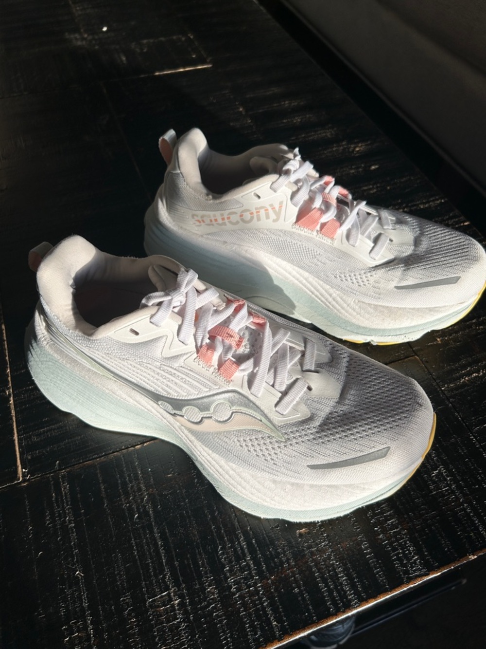 Saucony Hurricane 24 running shoes in the White/Foam colorway